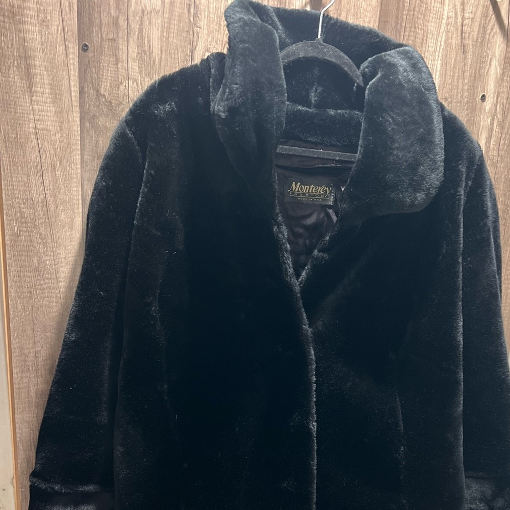 Vintage USA NWT Monterey Black fur Silky Coat Jacket Aspen Style Womens Large - Picture 4 of 11